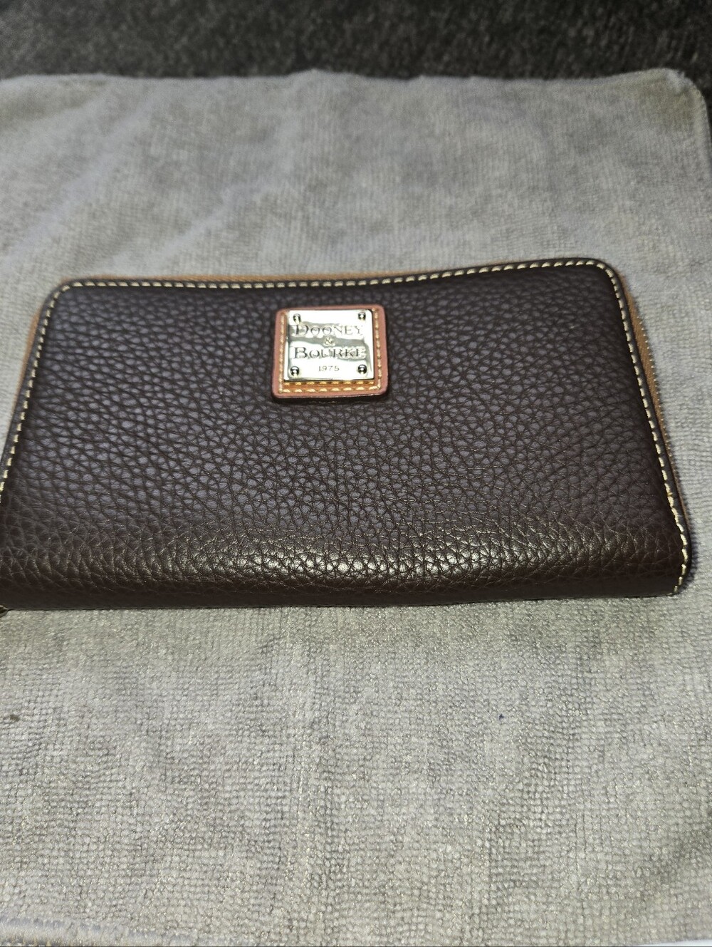 Dooney & Bourke Dark Brown Pebbled Zip Card Holder